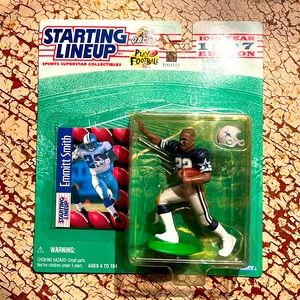 Emmitt Smith Starting Lineup Sports Star Collectible, 1997, figurine and card.